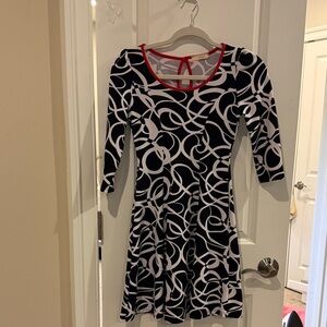 Soprano Black and White Patterned Dress with Red Accents